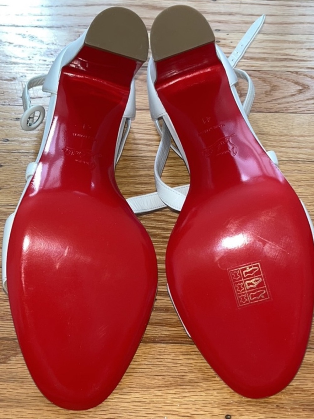 Christian Louboutin White Strappy Block Heel Sandals with Signature Red Sole - Picture 7 of 12
